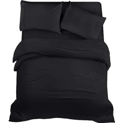 Image of Utopia Bedding 4 Piece King Set Duvet Cover, Fitted Sheet with Pillow cases Soft Brushed Microfiber (Black)