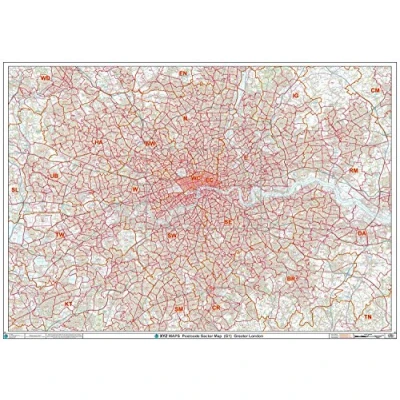 Image of Greater London Postcode Sectors Wall Map (C7) 2A Plastic Coated (119 cm x 168 cm)