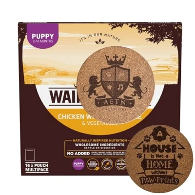 Image of AETN Creations Bundle of Wet Puppy Food 16x150g Chicken with Brown Rice and Vegetables, plus Jerky Treat, Complete Balanced for Growing Puppies