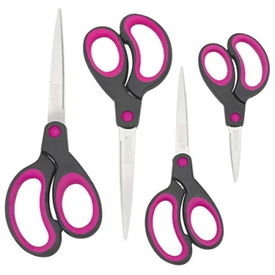 Image of Rapesco 1575 Soft Grip Handle Scissors, Black/Hot Pink, Set of 4