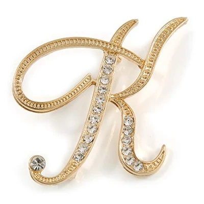 Image of &#039;K&#039; Gold Plated Clear Crystal Letter K Alphabet Initial Brooch Personalised Jewellery Gift 50mm Tall