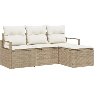 Image of vidaXL 4 Piece Garden Sofa Set with Cushions Beige Poly Rattan