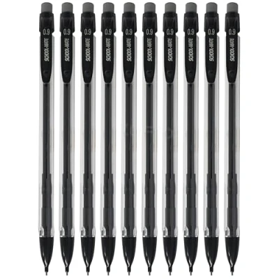 Image of MechMate Mechanical Pencils Set, Lead Size (0.9mm), Pack of 10, Propelling Pencils, Built in Eraser, Idea for Write Draw Sketch Draft, iZOFAX Black Ball Pen