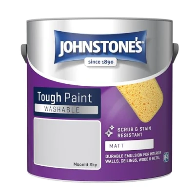 Image of Johnstone&#039;s Washable Paint Moonlit Sky Matt Finish Emulsion Highly Durable Stain Resistant Non Toxic &amp; Low Odour 12m2 Coverage per Litre 2.5L