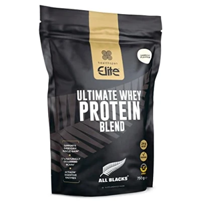 Image of Healthspan Elite All Blacks Ultimate Whey Protein Blend (750g) Concentrate &amp; Isolate Proteins 24g Per Serving Muscle Gain 5.7g BCAAs Contains Actazin Vegetarian (Vanilla)