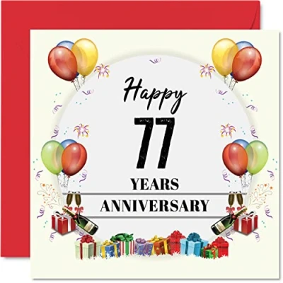 Image of 77th Anniversary Card for Husband Wife Party Happy Wedding Partner, 145mm x Greeting Cards Seventy Seventh Anniversaries