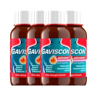 Image of Gaviscon Advance Liquid, Aniseed, 4 X 150ml, Total of 600ml, Heartburn Indigestion Relief, Stomach Acid Gerd, GORD, Reflux, Suitable for Pregnancy, Lasts Up to Hours, Antacids