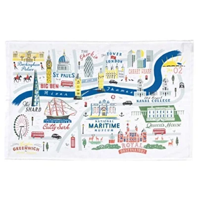 Image of London &amp; Greenwich Map Print Tea Towel