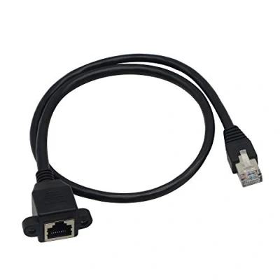 Image of Ethernet Extension Cable,RJ45 Male to Female Screw Panel Mount CAT6/5e/5 Shielded Network LAN Extender Cord Connector (Line)