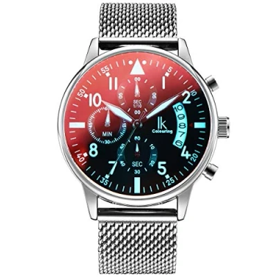 Image of Alienwork Unisex Watch Men Women Watches for Boys Ladies Stainless Steel Metal Mesh Strap Silver Analogue Quartz Calendar Date Black Waterproof