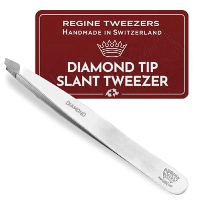 Image of Regine Switzerland Genuine Diamond Tip Tweezers 100% Handmade Surgical Grade Stainless Steel Professional Precision Eyebrow and Hair Remover World&#039;s Best