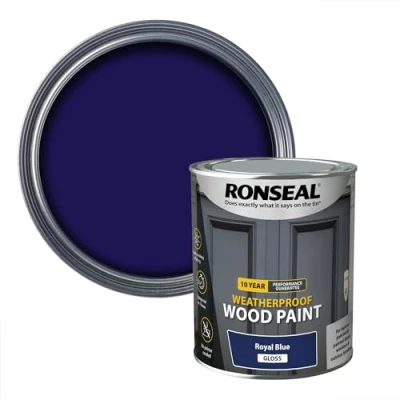 Image of Ronseal 10 Year Weatherproof 2 in 1 Wood Paint Royal Blue Gloss 750ml