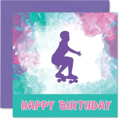 Image of Sport Birthday Cards for Women Girls Skateboard in Skateboarding Card Friend Sister Daughter Niece Teammate Skater, 145mm x Athlete Greeting