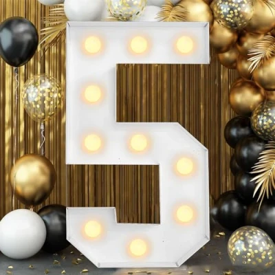 Image of Light Up Number, Giant LED 0 9 Numbers Lights Marquee for Party Wedding Birthday New Year Anniversary, Number 5, 120cm 4ft