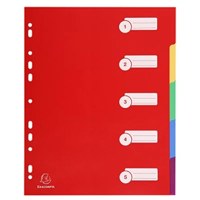 Image of Exacompta Ref 4805E PP Document Dividers Suitable for Use With A4+ Documents, Made from Polypropylene, Pre Punched &amp; Printed 5 Part Multicoloured