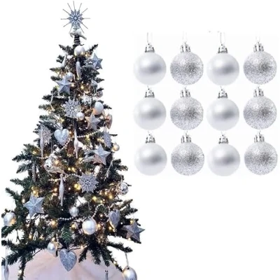 Image of UKDeals Direct® SILVER COLLECTION CHRISTMAS DROPLET BAUBLES TREE DECORATIONS GLITTER MATT ICICLES (Pack of 12 X 38mm Baubles)