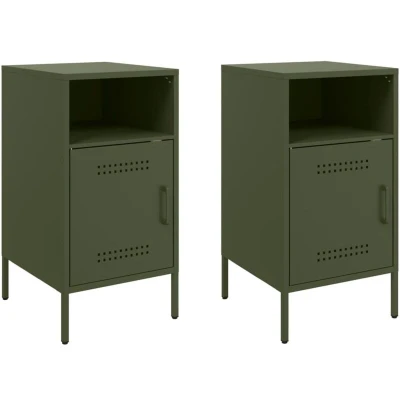Image of Bedside Cabinets 2 pcs Olive Green 36x39x68 cm Steel Vidaxl