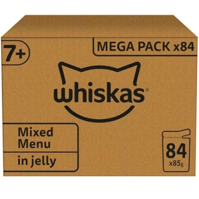 Image of Whiskas 7+ Senior Mixed Selection in Jelly 84 Pouches, Wet Cat Food, Megapack (84 x 85 g)