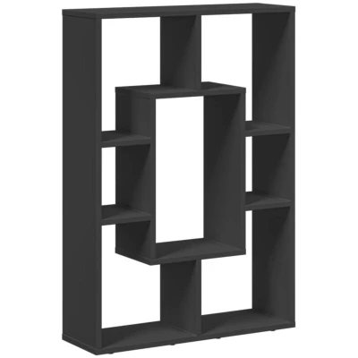 Image of vidaXL Black Engineered Wood Bookcase/Bookshelf Modern Geometric Design 63x20x90 cm 7 Compartments Versatile Home/Office Storage