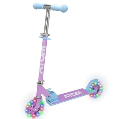 Image of ATOM Light Up Wheels Inline Childrens Scooters Kids Push Scooter With Adjustable Handle Height Easy Foldable Kids&#039; For Boys And Girls Kick Ages 5 12 (Lilac)