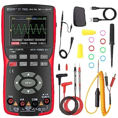 Image of BSIDE Handheld Digital Oscilloscope Rechargeable DIY Kit with 10Mhz Bandwidth 9999 Counts Waveform Generator Colour Display Multi Function Tester Electrical for Automotive Electronics