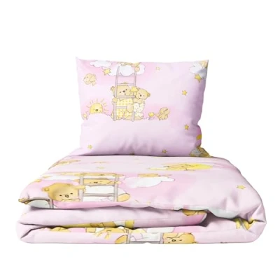 Image of 2 Piece Baby Children Quilt Duvet &amp; Pillow Set 80x70 cm to fit Crib or Pram (Ladders Pink)