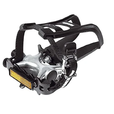 Image of Raleigh AVR210 Alloy Pedals with Plastic Toe Clips and Fabric Straps for Hybrid, Trekking City Bicycles 9/16 Axle in Silver Black