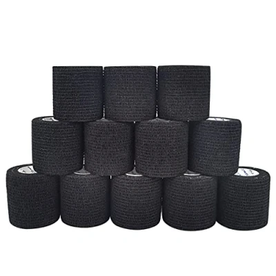 Image of COMOmed Cohesive Bandage Elastic Hand Bandages Knee 5cm x 4.5m Black 12 Rolls