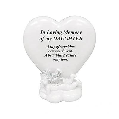 Image of Memorial Heart Plaques Grave Cherub Ornaments Personalised Decoration Plaques, Cherub, Engraved with Remembrance Quotes in Loving Memory of your Special Ones (Daughter)