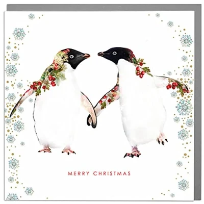 Image of Lola Design Special Couple Christmas Card Blank Cards and Envelopes Penguins