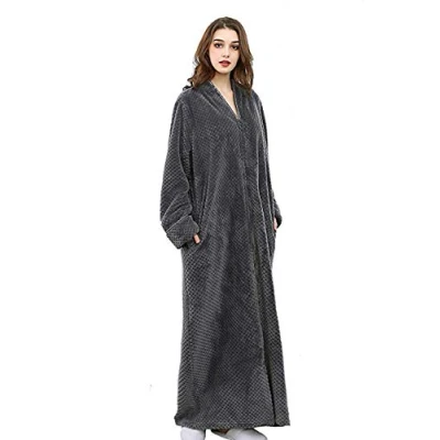 Image of Kinloy Womens Lightweight Dressing Gown Ladies Full Length Flannel Terry Towelling Bathrobe Comfortable Nightwear Sleepwear Grey L 10 14 UK