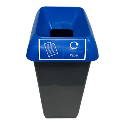 Image of Chabrias 50 Litre Blue Lid &amp; Paper Logo Recycling Bin UK Made 100% Recycled Plastic Colour Coded Simpler Options