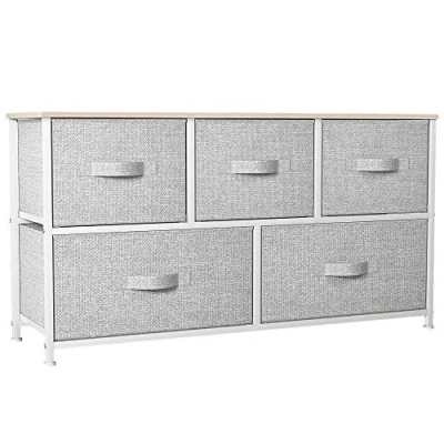 Image of YITAHOME Chest of Drawers, Non Woven Fabric 5 Drawer Storage Organizer Unit for Bedroom Living Room Closet, Sturdy Steel Frame, Easy Pull Bins &amp; Wooden Top, Dresser