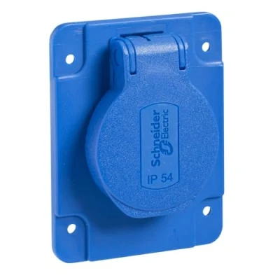 Image of Schneider PKN61B SCHUKO socket 2p + e 10/16 A 250 V BLUE for France, IP54 65X85 MM