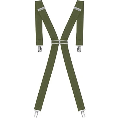 Image of Ze ENZO MB01 Heavy Duty Men Braces 4 Buckles Stripe X Back 8 Colors Durable Elastic Adjustable Suspenders Strong Metal Clips One Size Green