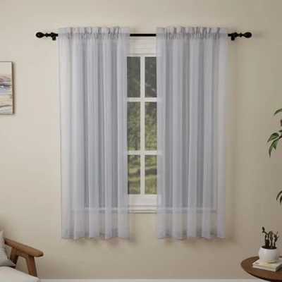 Image of Pacok Darkgray Voile Curtains, 72 Drop 2 Panel Net Curtain for Windows, Rod Pocket Sheer Curtains Living Room Kitcken Bedroom W56xL72 Inch(Darkgray,142 x 183cm)