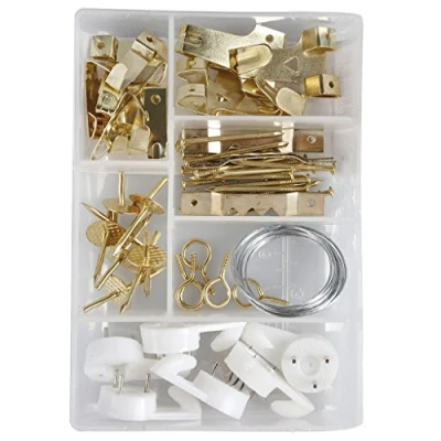 Image of Cogex 85274 Picture Hook Assortment, White/Grey/Gold, Set of 60 Pieces