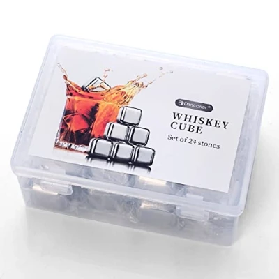 Image of Reusable Ice Cubes Stainless Steel 24 Pieces Cube, Whisky Stone, with High Cooling Technology, Used for Whisky, Vodka, Liquor, Wine (Pack of 24)