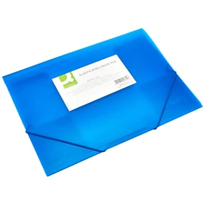 Image of Elasticated File Q CONNECT PP A4 400 Micron 3 Flaps Transparent Blue/Document Archiving/Type flap/Kind with Eraser/Index N.a. / Pockets Material PP/Dividers Coating
