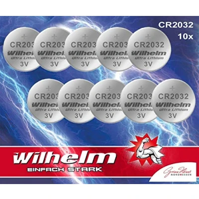 Image of 10 x CR2032 Wilhelm High Performance Lithium Coin Cell Batteries