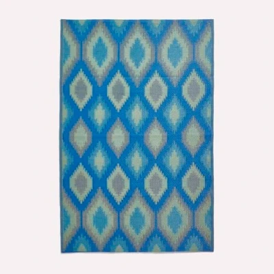 Image of HOMESCAPES Luxury Large Outdoor Rugs for Garden Patio Waterproof 100% Recycled Plastic Mat Carpet 120 x 180cm Reversible Blue &amp; Green Geometric Rug “Amber, Indoor/Outside Portable, Seamless