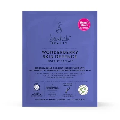 Image of Seoulista Beauty® Wonderberry Skin Defence Instant Facial™ 30ml Protecting Face Sheet Mask for Dry Dermatologist Created Korean Care Infused with Pomegranate and Hyaluronic Acid