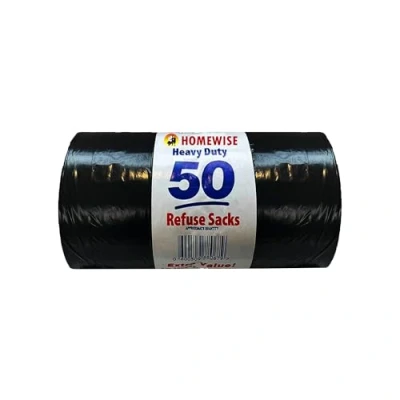 Image of Homewise 50 Bin Bags Heavy Duty 100L Bag Refuse Sacks Pack Of Black for Rubbish Large Eco Friendly Home Offices &amp; Garden Extra Strong Liners Made from Recycled Material