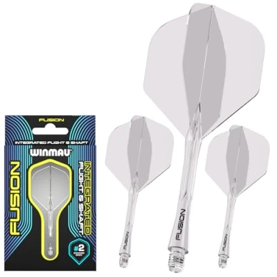 Image of WINMAU Darts Fusion Integrated Flight &amp; Shaft System No.2 Shape Design Clear Colour, Medium Length