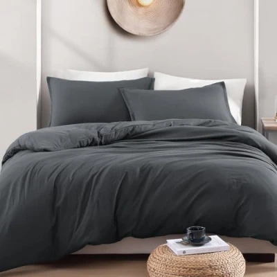 Image of LANE LINEN King Duvet Cover Set Charcoal Pre Washed Soft Microfibre Polyester with Pillow case Bedding Quilt
