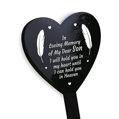Image of RED OCEAN Son Memorial Plaque Heart Stake Grave Marker Remembrance Gift Garden Sign