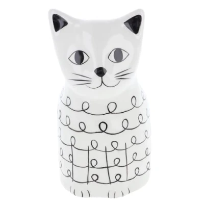Image of Shudehill Giftware Quirky Cats Smiling Cat Face White &amp; Black Planter Pot (Tall Planter)