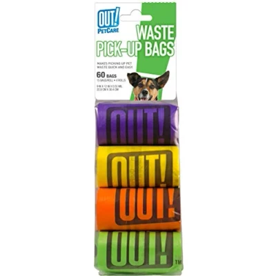 Image of OUT! Dog Poo Bags, Strong, Leak Proof Waste Bags 60 Rainbow