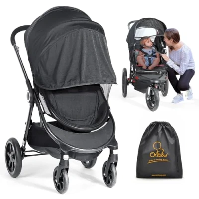 Image of Orzbow Universal Baby Mosquito Net &amp; Buggy Sun Shade with UPF50+,Breathable Pram Cover Two way Zipper Adjustable Stroller Bag for Pushchair,Car Seat Carrycot (Black)