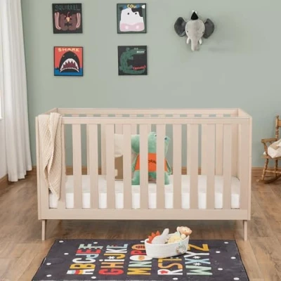 Image of Babymore Dante Cot Bed Natural Convertible 3 in 1 to Toddler Bed, Day &amp; Sofa Upto 5 Year, Adjustable Base Positions, Comes with 2 Rails for Safe Teething No Mattress